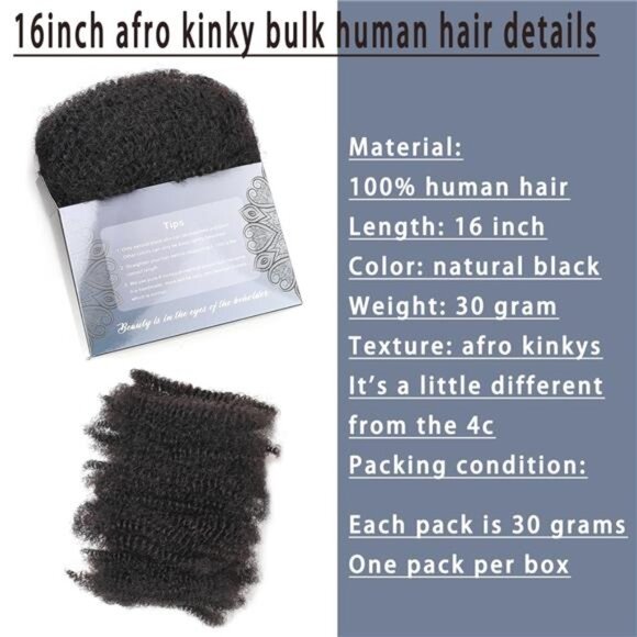 Bulk Human Hair 16-Inch 30g/bundle Natural Black Mini Twist Human main image 7